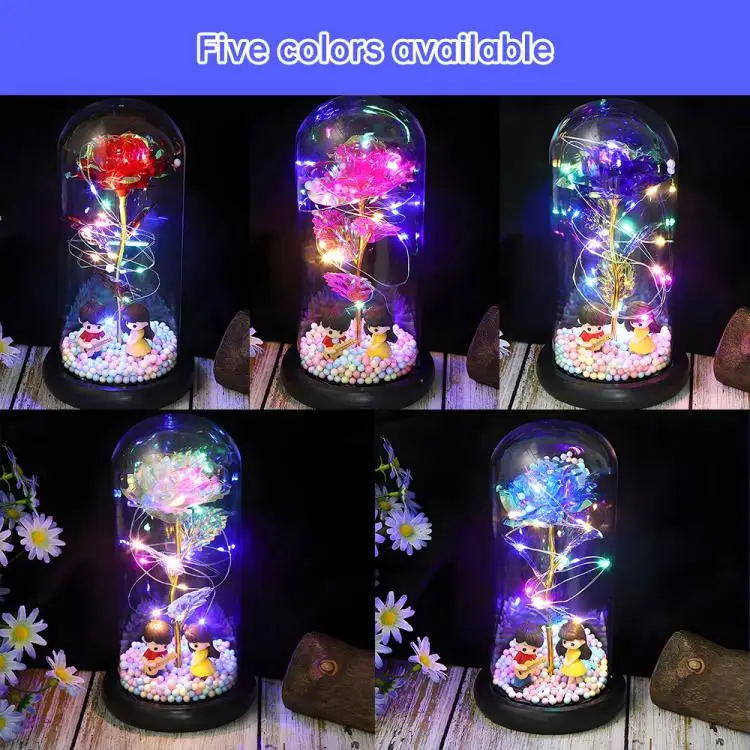 Rose Flower Gifts for Women Light Up Rose in Acrylic Dome Gifts for Mom Colorful Eternal Flower Forever Rose Gifts for Her Anniv