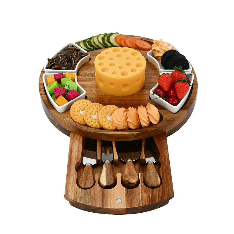 Unique custom gifts Bamboo Cheese Board w/Cutlery Set, Wood Platter & Meat Server