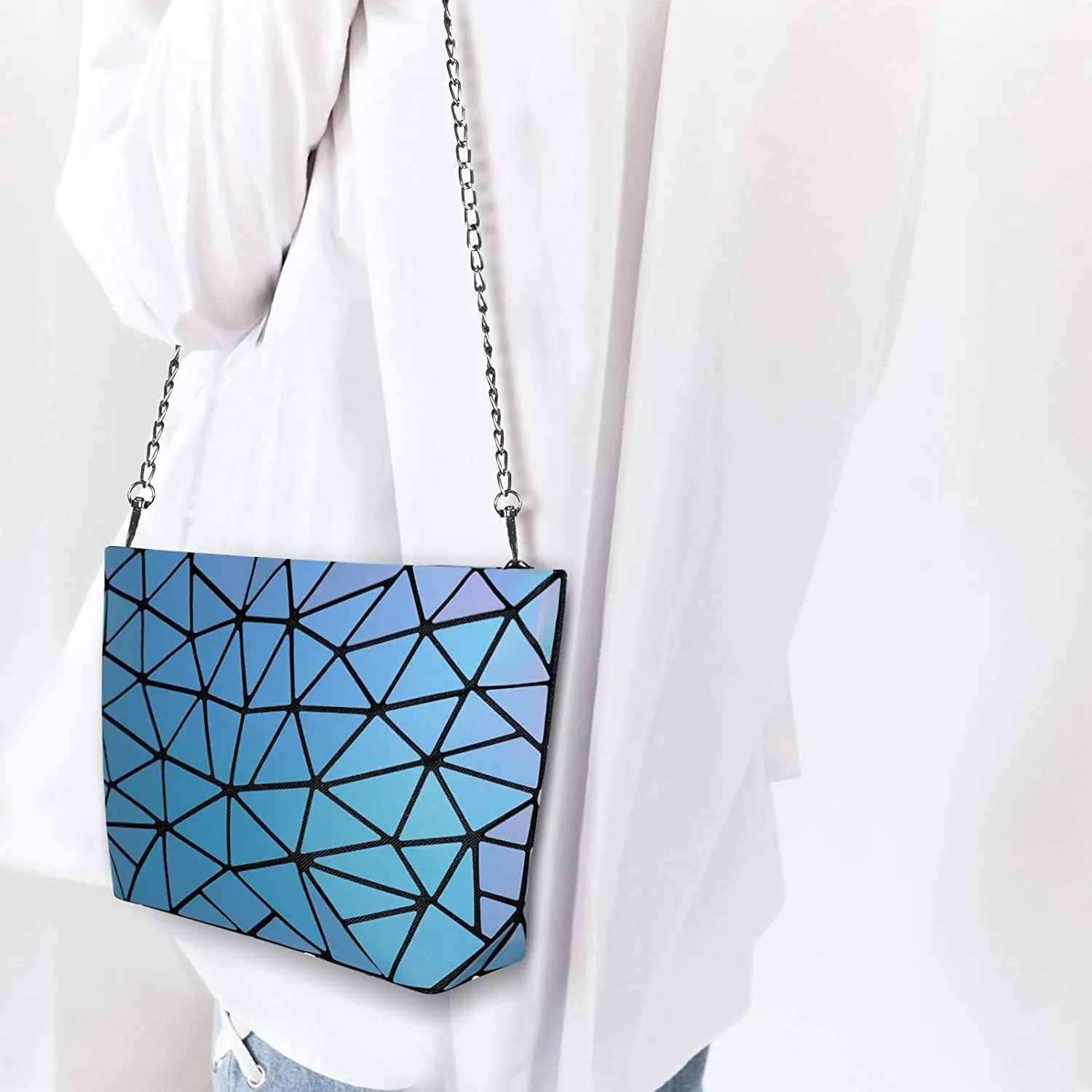 New Ladies Geometric Large Design Shopper Bag Handbag Glossy Stylish 