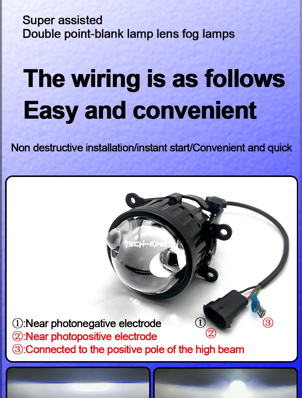 TECH-KING F8 12V 6000K Super Bright Laser 130W Universal Bi Led Projector Lens 3.0 Inch Fog Light Lens for Car Modification