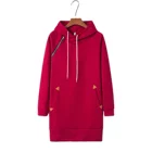 Pocket New Design Hooded Zipper Pullover Mid-length Sweater Dress Women's Solid Color Pocket Casual Dress