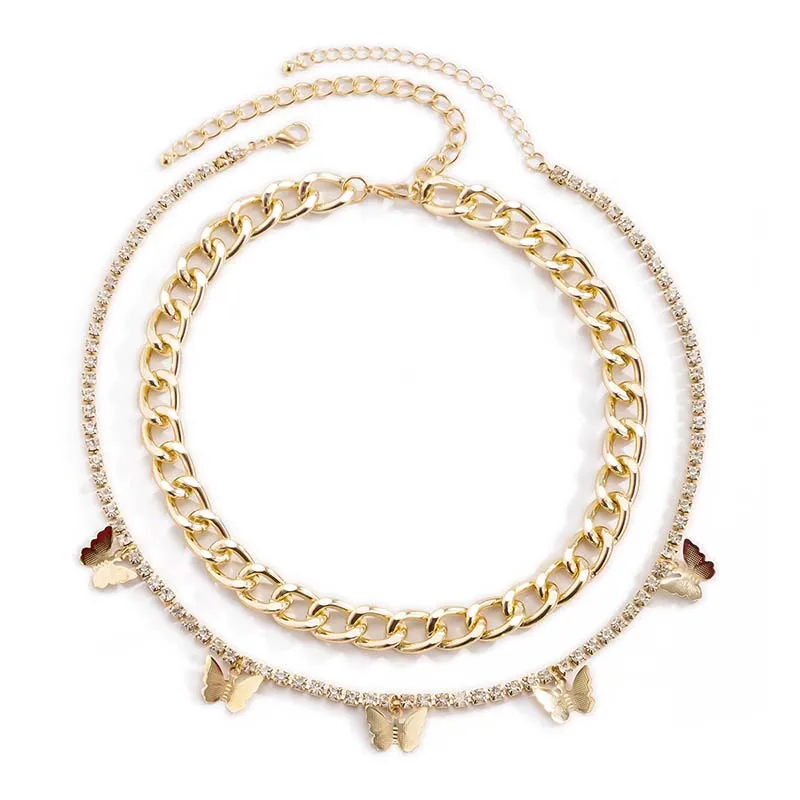 Punk Gold Plated Bling Crystal Chain 
