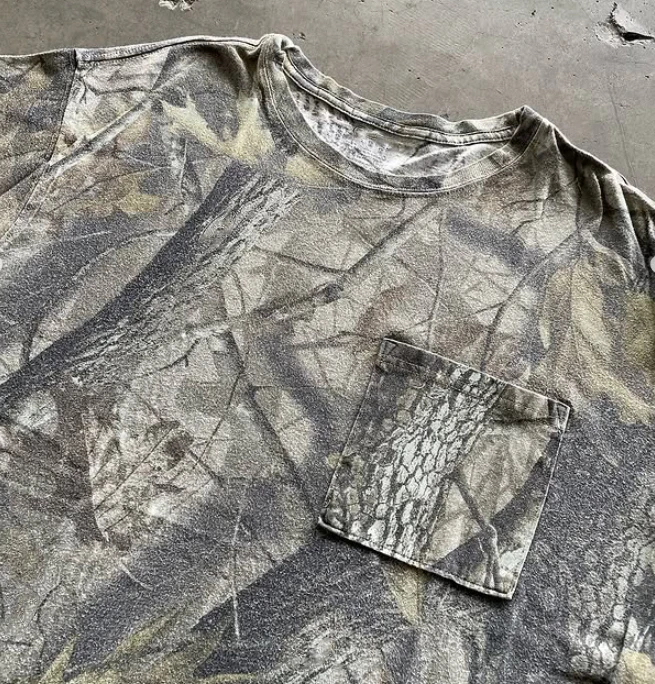 Clothing Manufacturers Custom Streetwear Printed Heavyweight Cotton Graphic Camo Camouflage Long Sleeve T Shirt for Men details