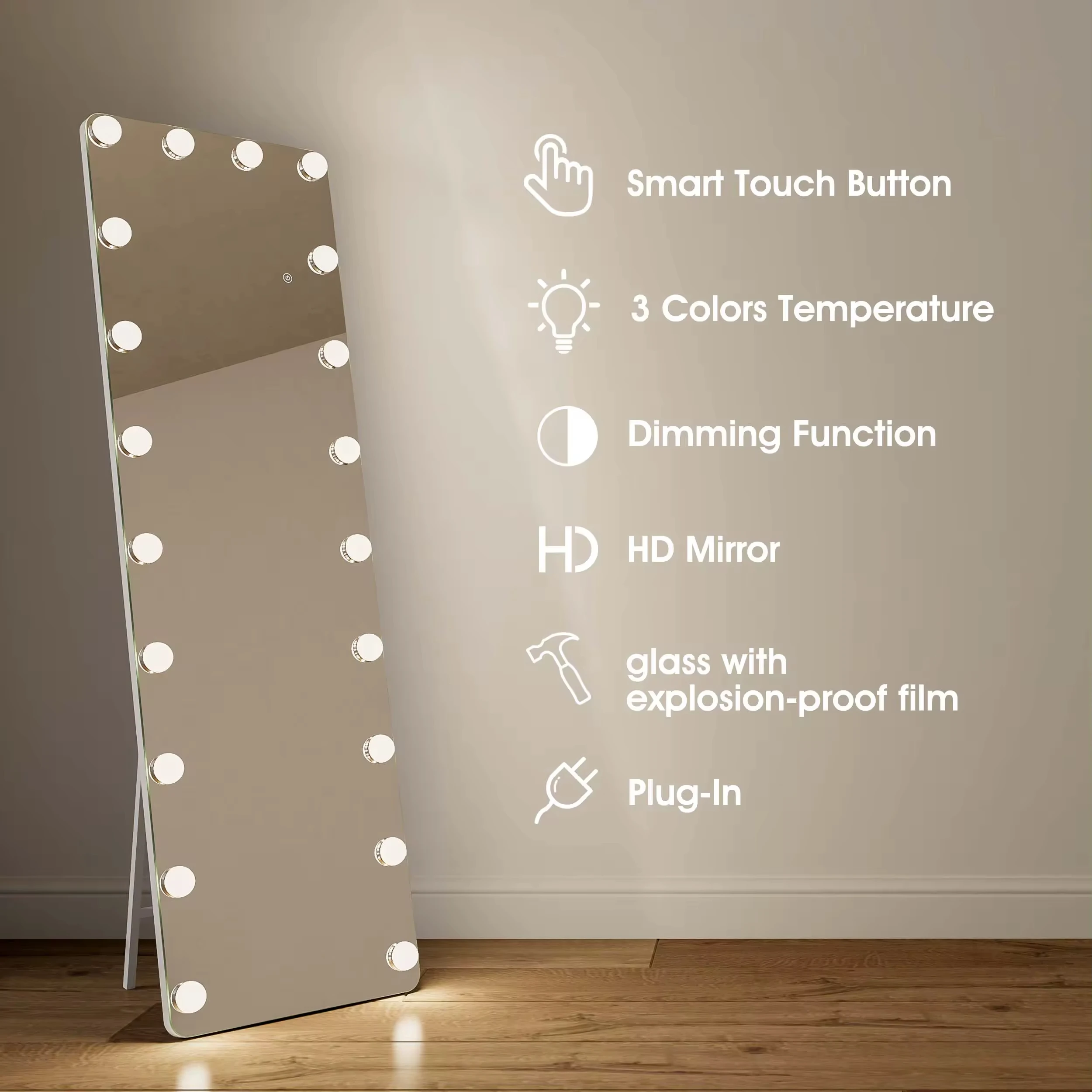 Modern Rectangle for Hollywood LED Lighted Salon Dressing Mirror Full Length with Adjustable Lighting for Makeup Use