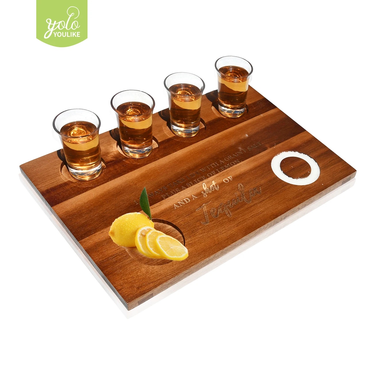 Garnish tabletop led luminous shot border bamboo shot glass holder  bar tray
