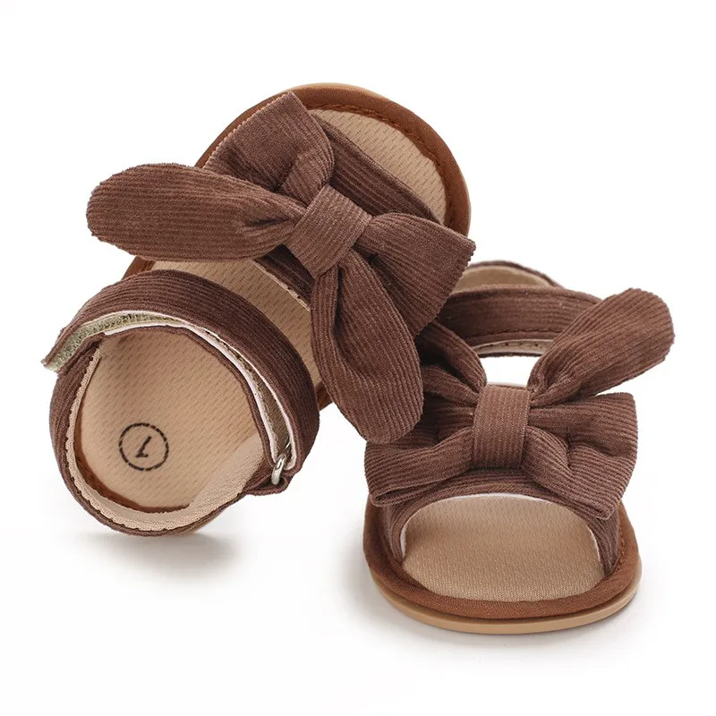 New Arrival Summer Newborn Bowknot Outdoor Sport Rubber Soft Sole Flannel Fabric Baby Gril Sandals