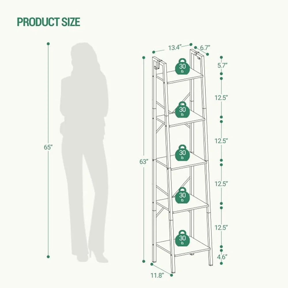 Modern 5-Tier Freestanding Corner Storage Bookshelf Industrial Design Oak Ladder Shelf with 2 Hooks factory