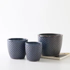 Carved Pot Ceramic Plant Pot Navy Blue Geometry Stereo Carved Round Ceramic Nordic Cheap Plant Pot For Flower