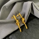 Cold 18k Gold Earrings Earrings Personality Cold Style Brass 18k Real Gold Plated Metal Knotted Earrings