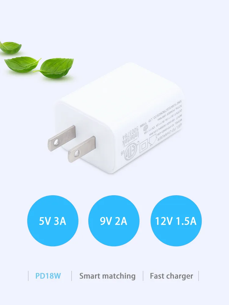 Portable Travel Electric Wall PD 18W 20W Usb Type C Fast Charger Quick Charge Power Adapter Charger for Mobile Phone Charger