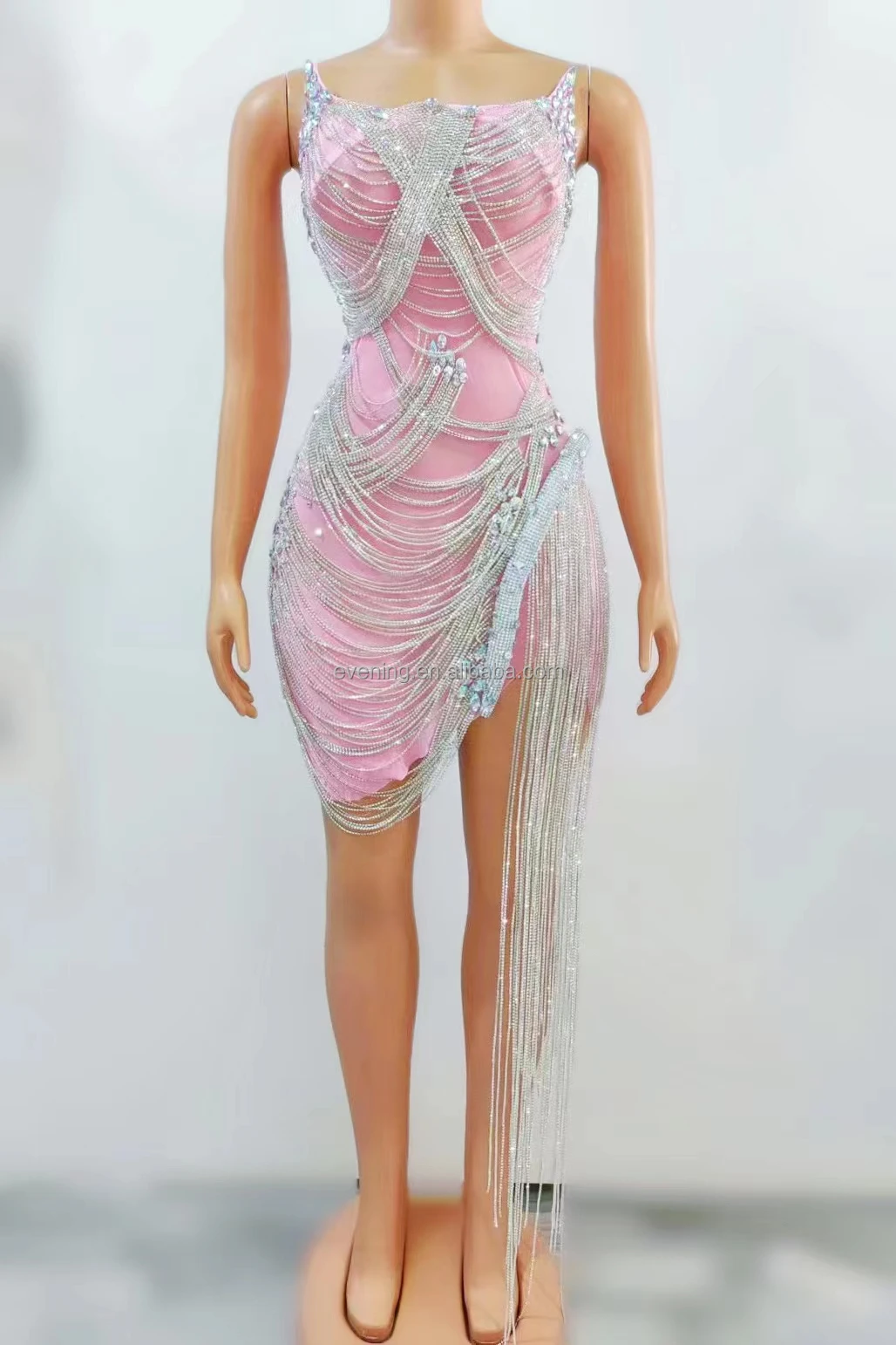 Sexy Feather Rhinestone Party Prom Bodycon Evening Night Mini Dress main image 1