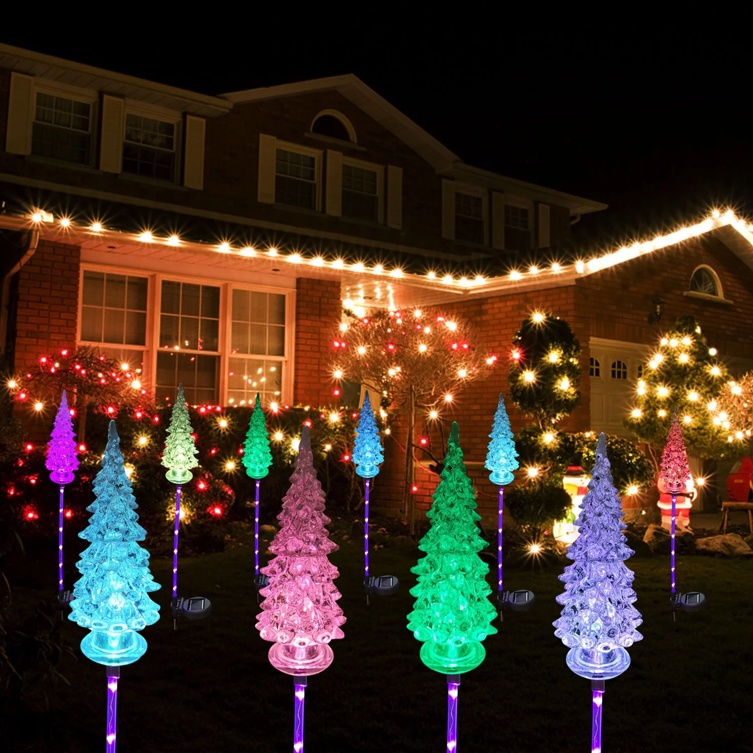 solar christmas tree path lights