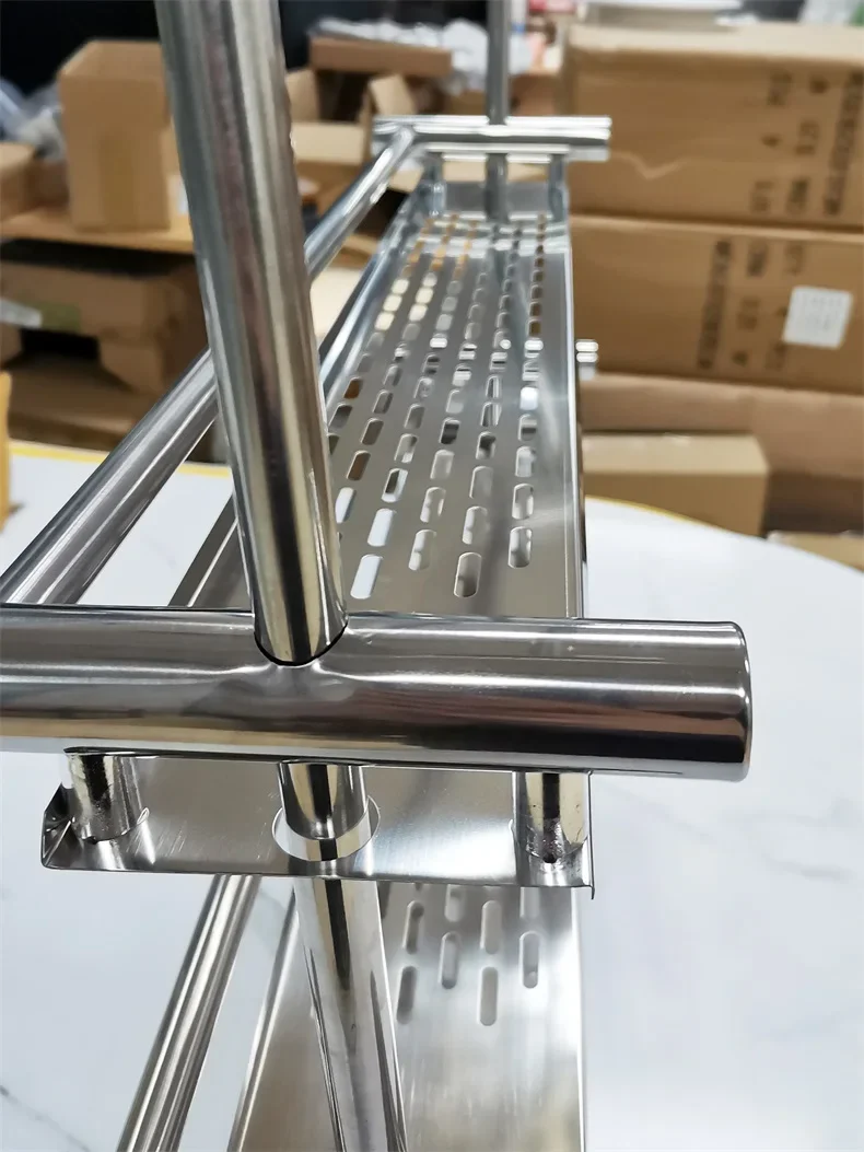 Eco-Friendly Stainless Steel Three-Tiered Bathroom Shelf Rack Double and Single Tiers for Cleaning Towels Wall-Mounted