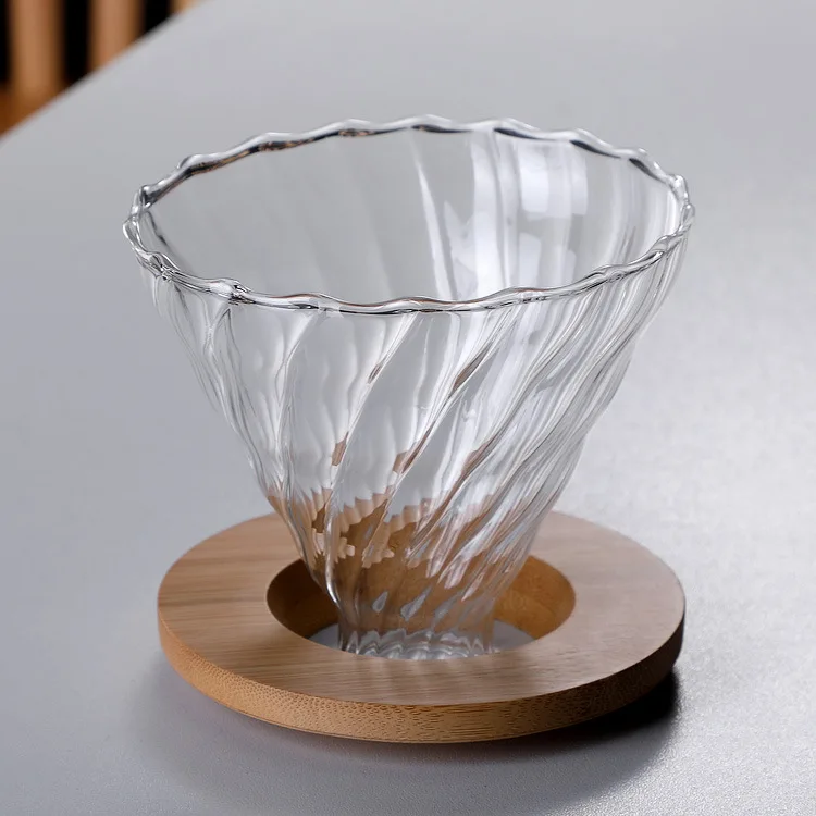 Portable custom Logo Wood Stand coffee maker v60 pour over Glass Funnel coffee filter coffee dripper