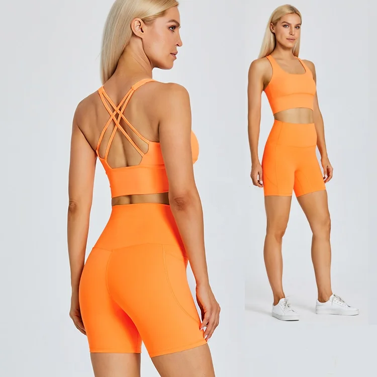 Custom Logo High Quality Quick Dry Breathable Fitness Yoga Wear Women Running Shorts And Bra Yoga Set