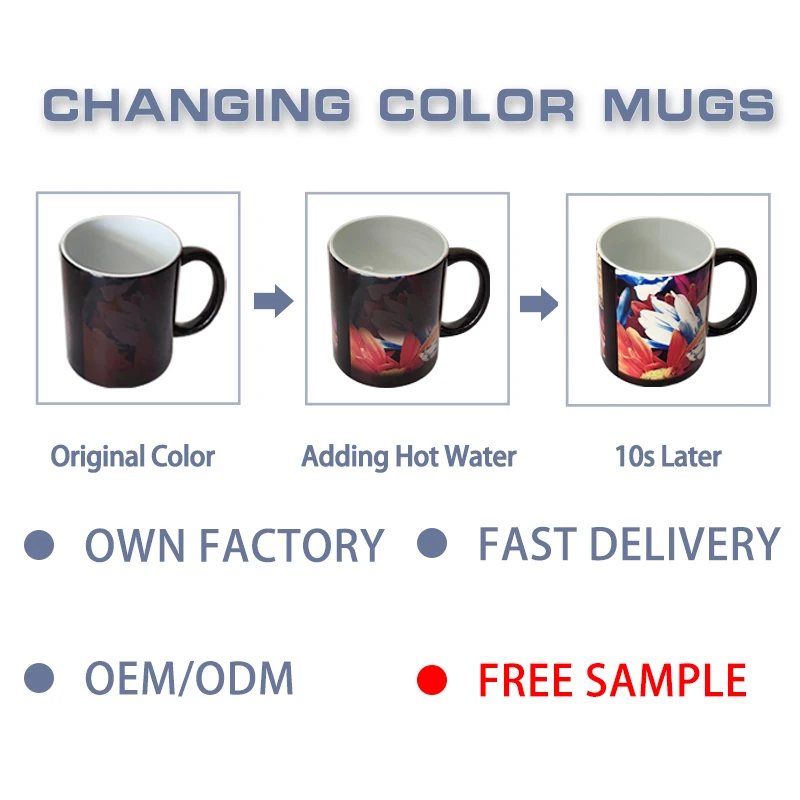 11 oz Custom Hot Coffee Water Sublimation Heat Sensitive Color Changing Magic Mug Cup