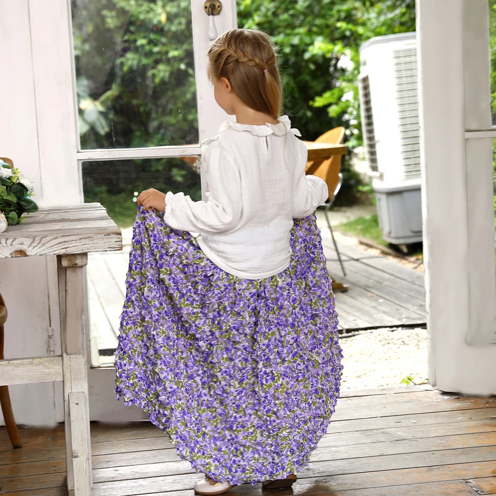 Children Summer clothing customized 3D embossed design bubble long skirt for girls