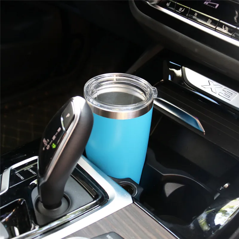 Double walled stainless steel vacuum insulated thermal coffee travel mug powder coated regular tumbler