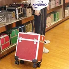 Red PVC skin Professional Makeup Trolley Case On Wheels