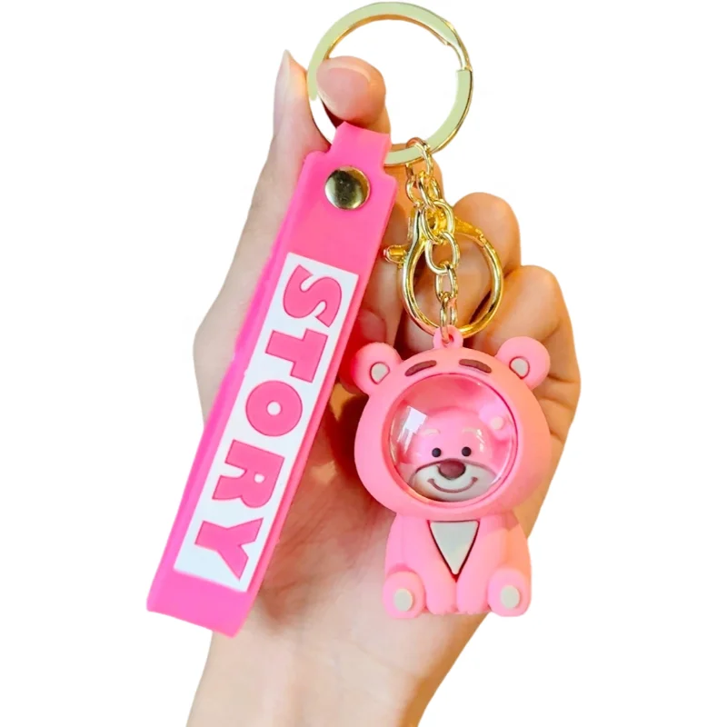 2024 New Arrival Promotion Gifts Kawaii Car keyring Cute pendant Cartoon Mask Strawberry Bear Soft PVC 3D Custom Logo Keychain