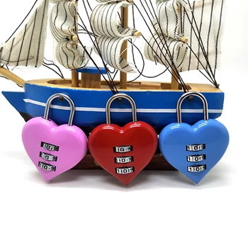 Love heart shaped combination lock 3 digit small padlock for travel suitcase luggage bag zipper promotion Valentines gift