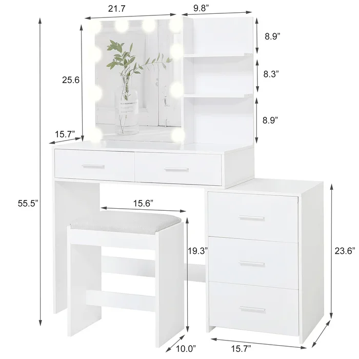 Stylish design wooden dressing table make up table vanity table with LED light mirror for Luxury bedroom