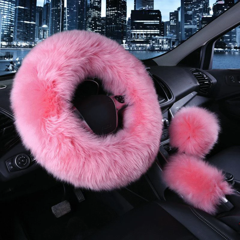 Car Winter Accessories Pink Fuzzy Comfortable Non-Slip Luxurious Faux Wool and Glam Vehicle for Women with 15 Inch Size for Universal Automotive XCBYT Fluffy Steering Wheel Cover 