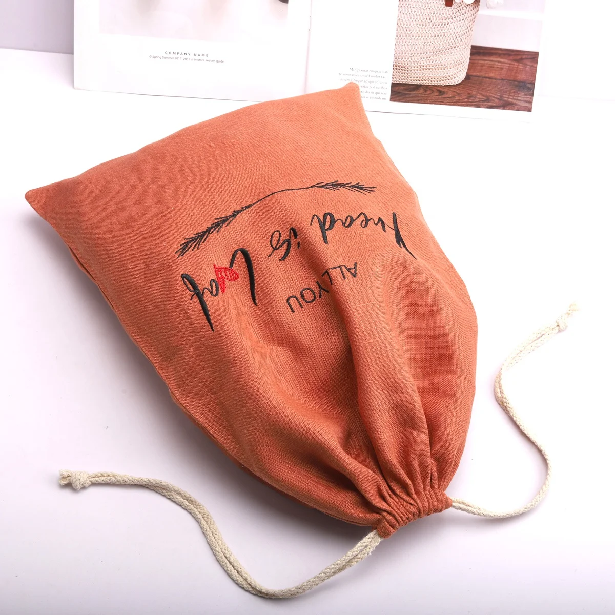 High Quality Recyclable 100% Linen Shopping Clothes Bag Custom Logo Printed Wedding Travel Cotton Muslin Shoes Dust Pouch