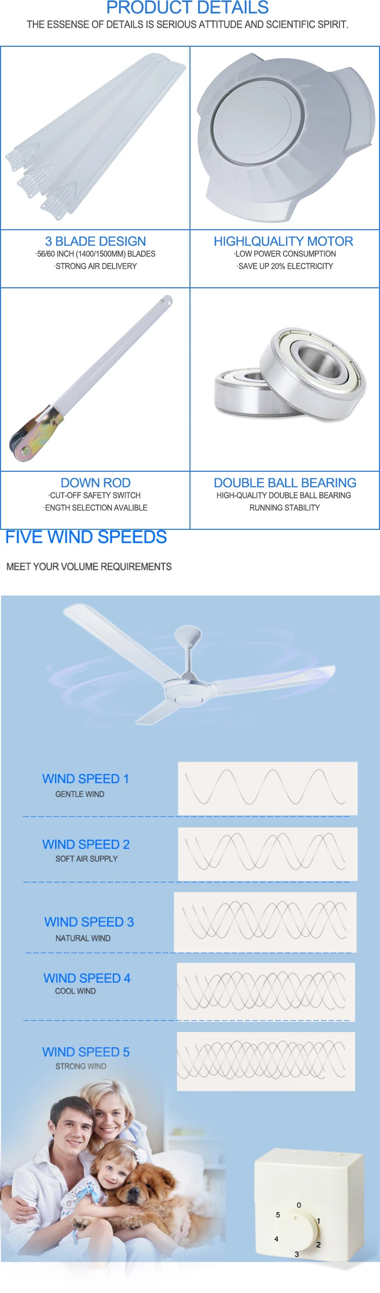 Ceiling Fan, IEC, 80W(0.11hp), Metal - detail 6