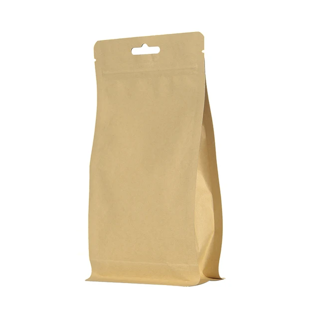 Lingjie Eight Side Seal Kraft Paper Aluminized Bag Waterproof Euro Hole Food Packaging for Snack Candy Tea Pizza Milk