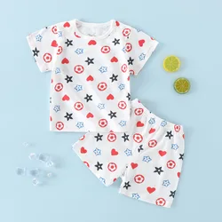 Factory wholesale cotton fabrics summer children's short-sleeved suit new born baby girl clothes boys wear sets