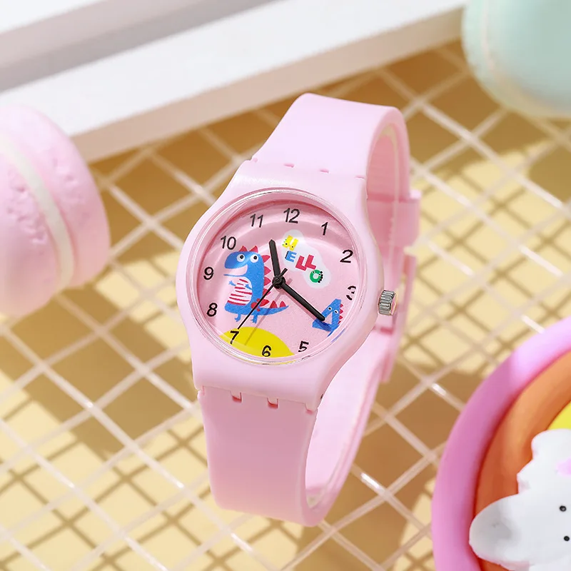 Cartoon Dinosaur Dial Candy Color Soft Silicone Band Watch Kids Cute Plastic Quartz Watches Wholesaler