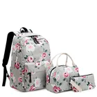 School Fashion Print Flowers Large Capacity Student Backpack Three-Piece Set School Backpack