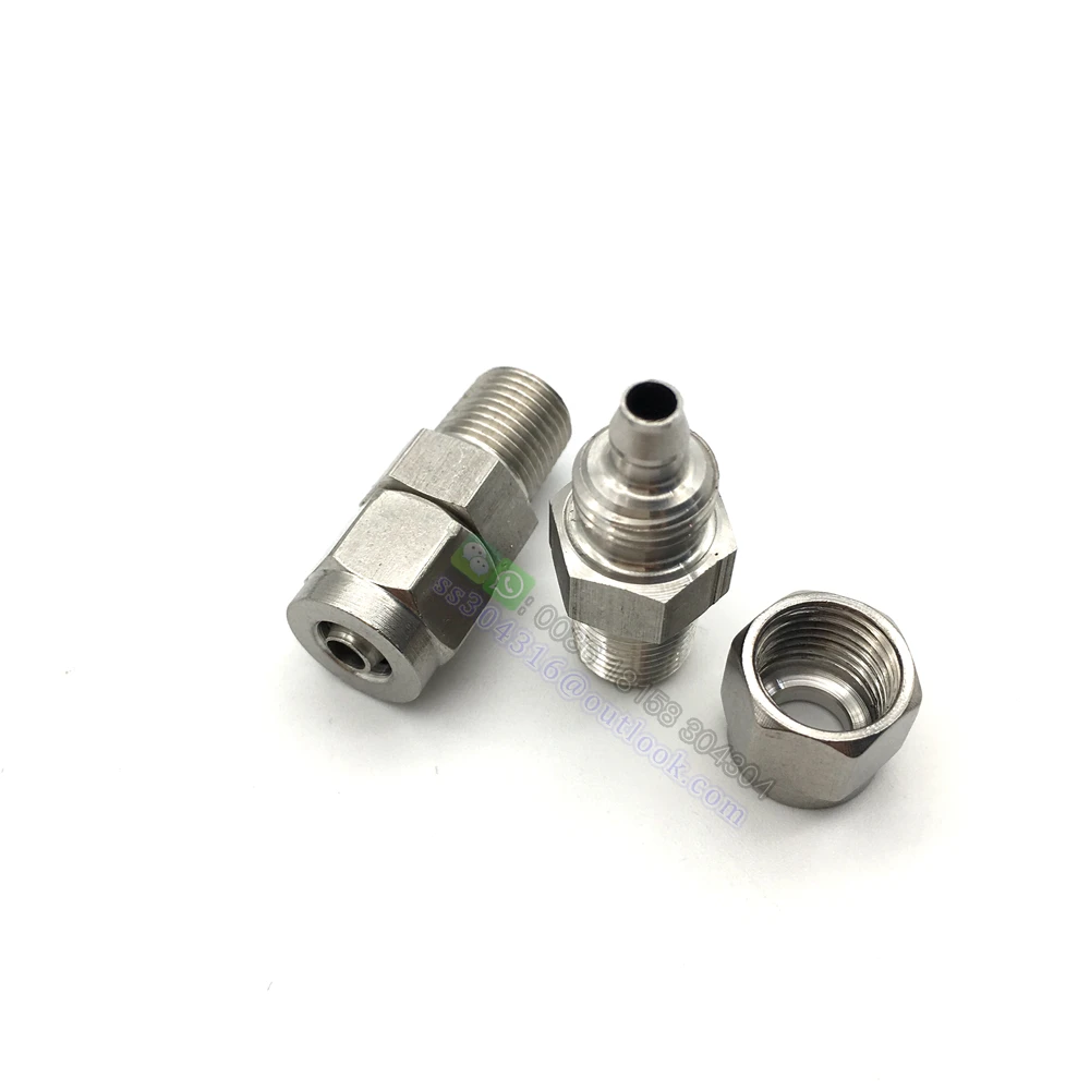 Fit 8mm Tube to 1/2" NPT Male 304 SS Pipe Compression fitting Union Connector 