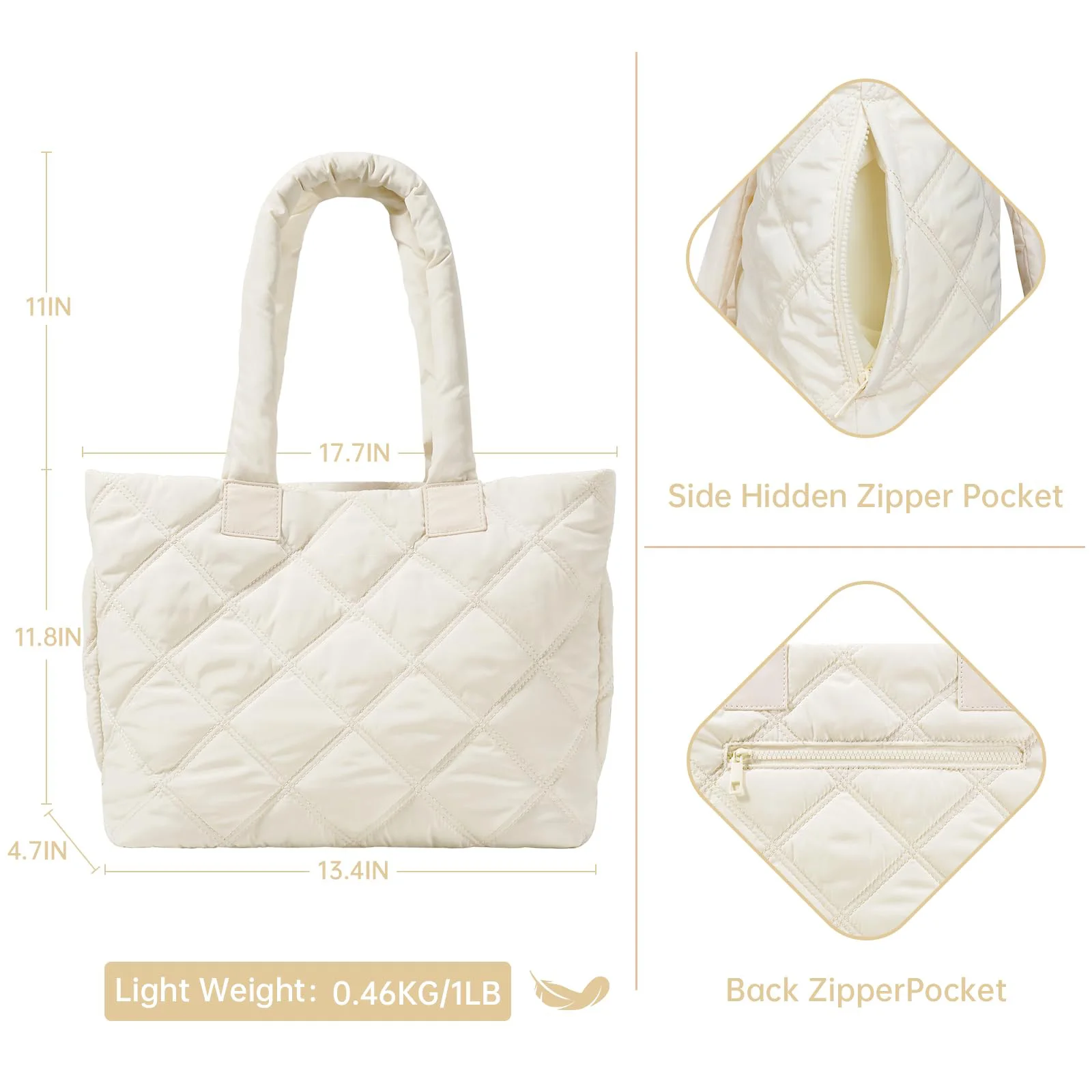 Customized Wholesale Puffer Tote Bag Fashionable Puffy Bag With Large Capacity for Ladies Quilted Cotton Down Lady Handbags factory