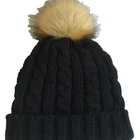 Winter Knitted Beanie Hats Winter Warm Satin Lined Knitted Beanie With Faux Fur Pom Pom Hats
