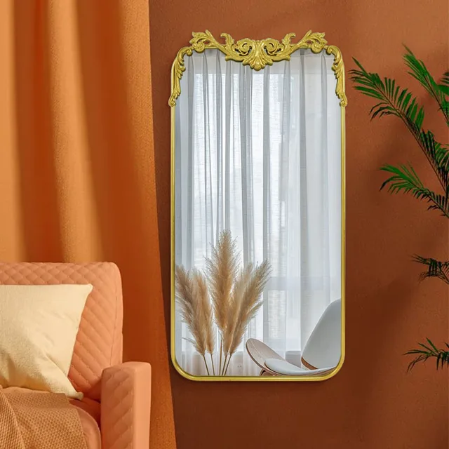 Round corner rectangular shaped wall gorgeous decorative mirror resin flower rectangular shaped mirror