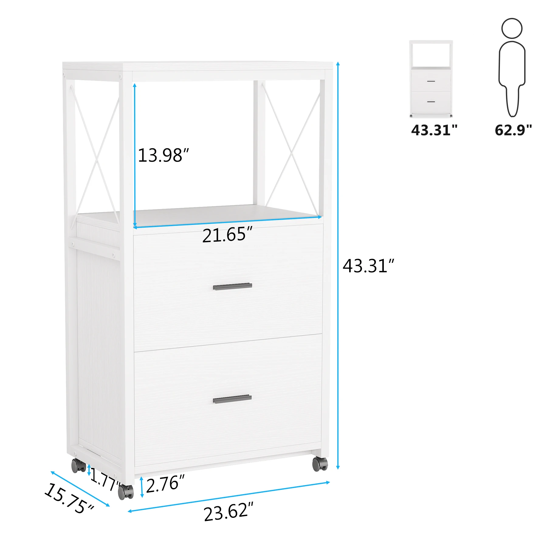 2-Drawer File Cabinet  Mobile Vertical Filling Cabinets Fits Legal Size Large Printer Stand on Wheels for Home Office