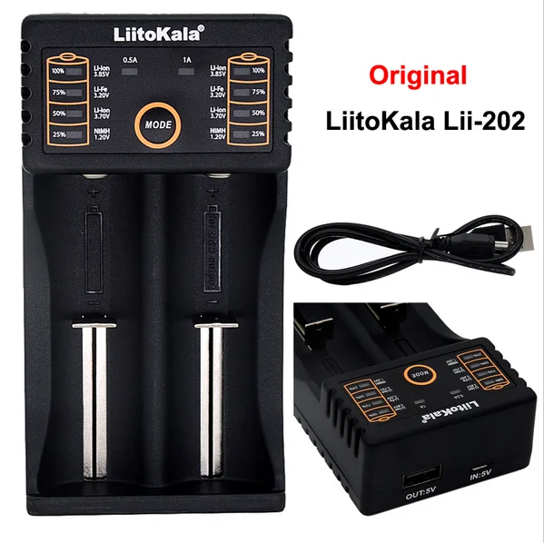 Liitokala Lii-202 18650 charger 1.2V 3.7V 3.2V 3.85V AA AAA 26650 10440 14500 16340 25500 NiMH lithium battery smart