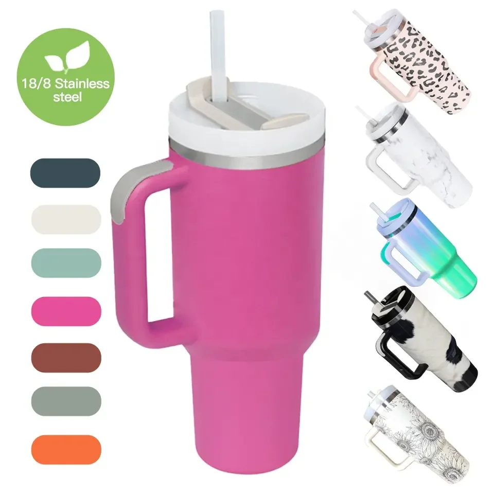 H2.0 40oz Tumbler with Handle Stainless Steel Vacuum Insulated Beer Car Tumbler Mug With Handle