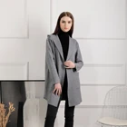 Gray Knit Winter Elegant Women Gray Hooded Jacket Women Long Wool Knit Coat Cardigan