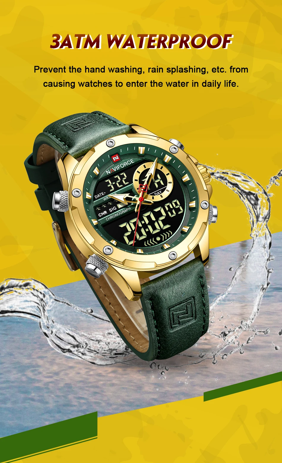 NAVIFORCE 9208 Luxury Original Watches For Men Casual Sports Chronograph Alarm Quartz Wrist Watch Leather Waterproof Clock