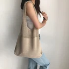 simple style retro hollow out one shoulder shopping bag ladies' vest bag knit tote bag