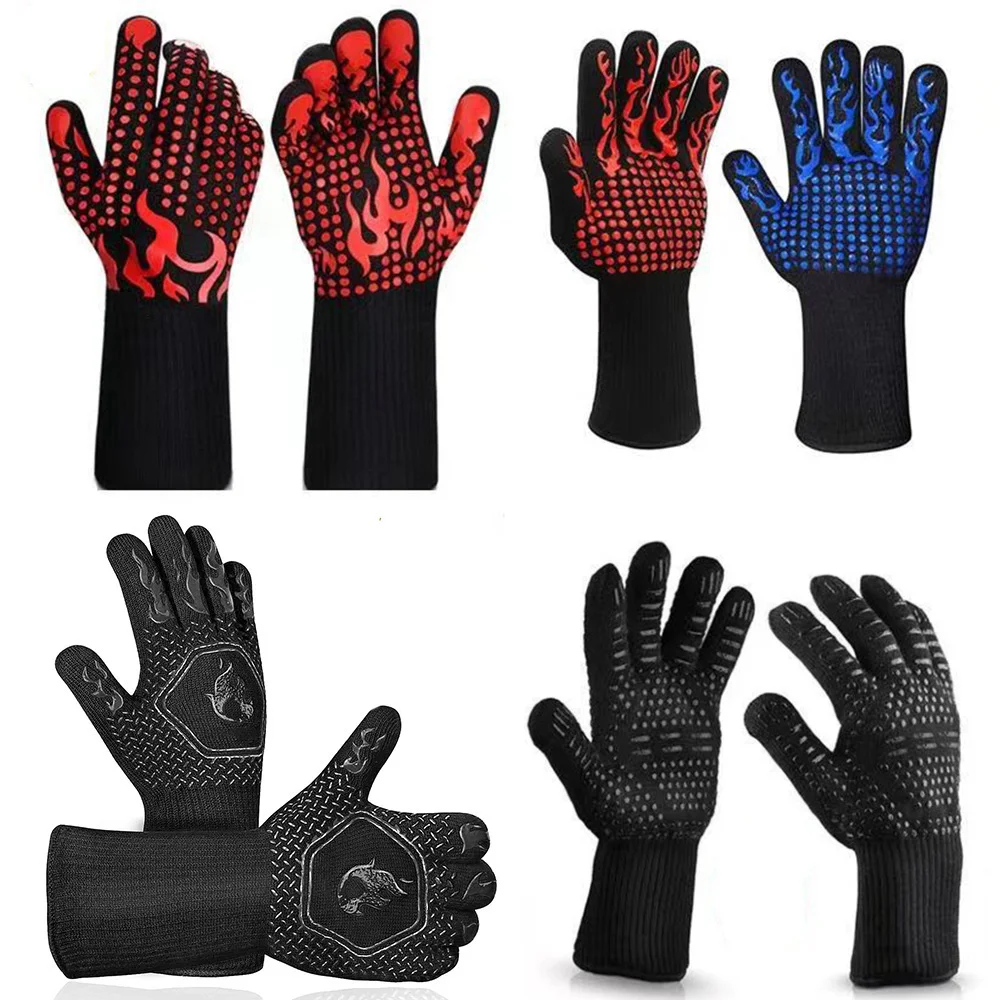 Wholesale Customized High-Temperature Resistant Silicone Cotton Oven Mitts Anti-Scald BBQ Grill Gloves Heat Insulation manufacture