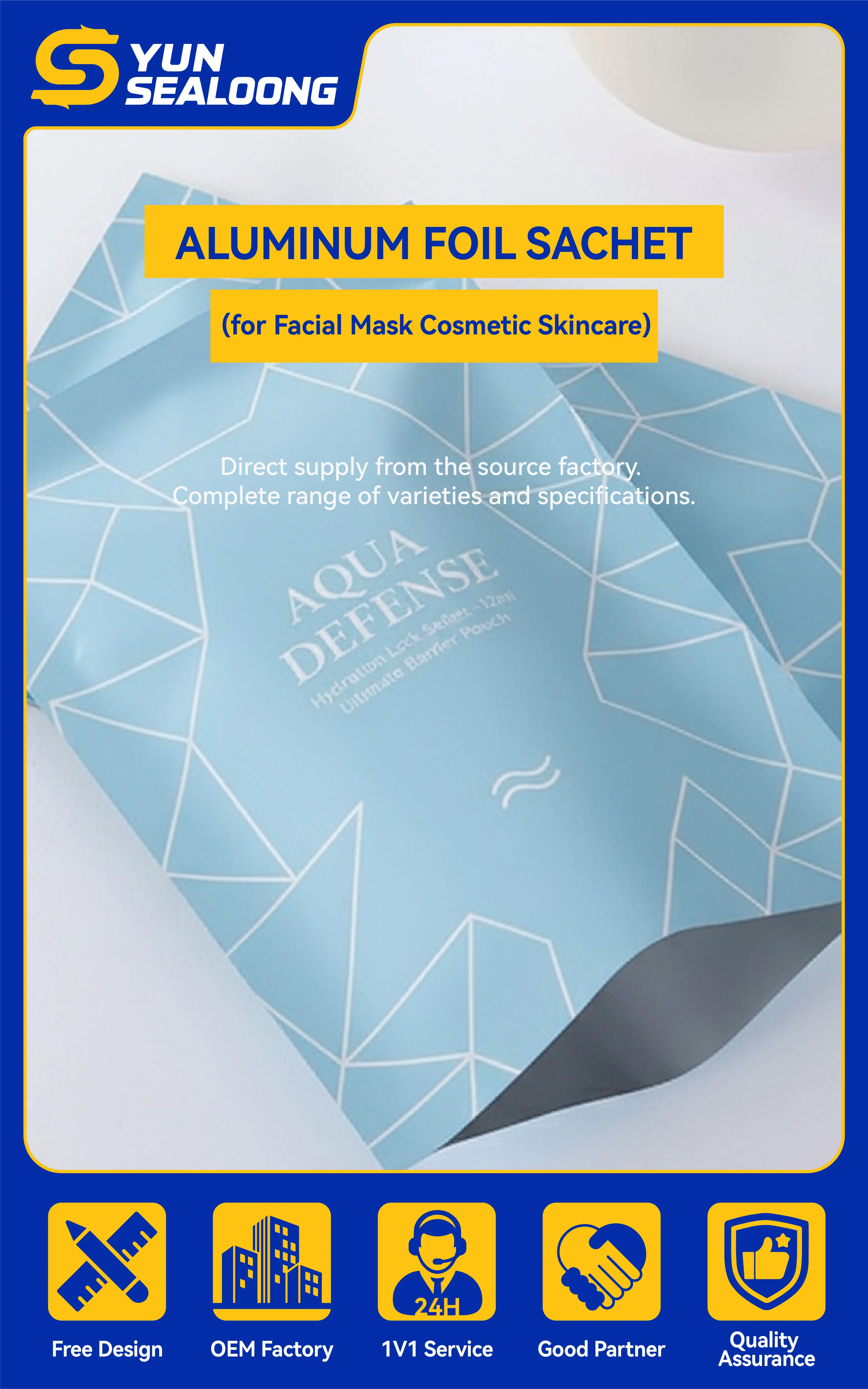 Custom Printed Aluminum Foil Sachet for Facial Mask Cosmetic Skincare Sample Packaging