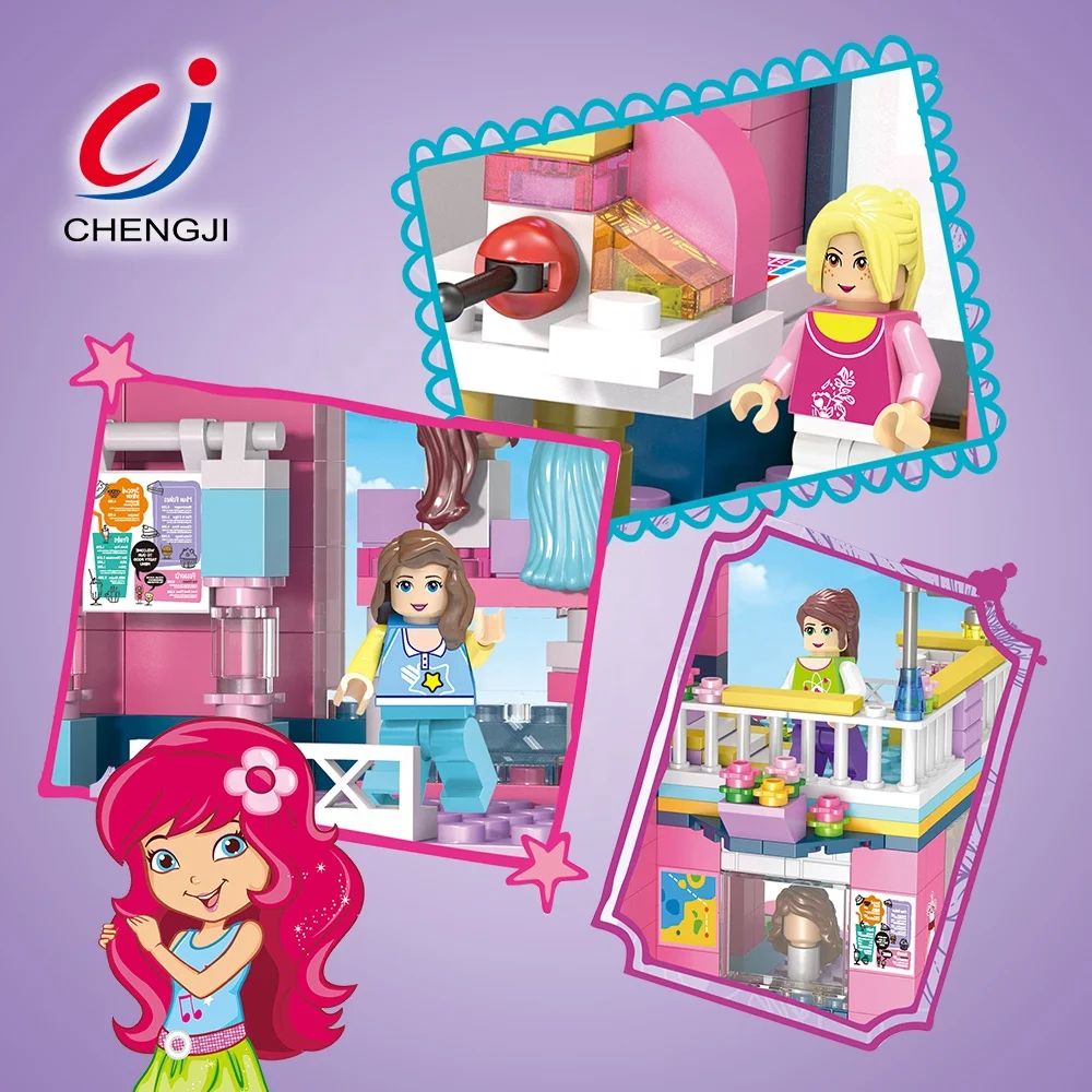 Fashion Girls Hairdressing Salong Building Blocks Intelligence Toys,  DIY Lovely Pink Princess Block Toys for Girls