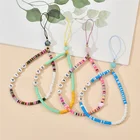 Beads Trendy Enamel Rainbow Polymer Clay Beads Necklace Boho Handmade Straps Chain Rope Straps Phone Chain