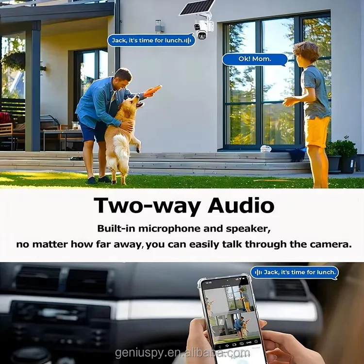 Camhipro Low Power Dual-lens 4MP Wi-Fi/ 4G Wireless Dome PTZ Pan Tilt Solar Battery Camera With Dual PIR Motion Detection Alarm