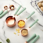 Top Seller 8 Pcs Wooden Handle Measuring Cups And Spoons Set With Copper Plating