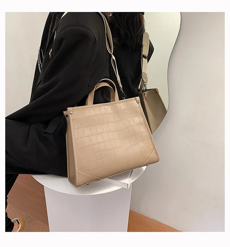 Trendy large handbags for women stone pattern woman shoulder bags purses handbags